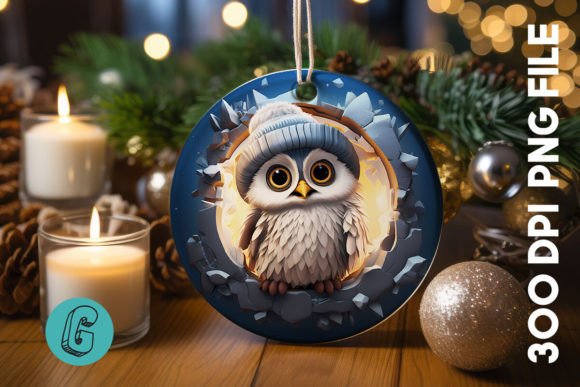 3D Cute Owl Break Through Ornament 03