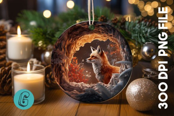 3D Fox Break Through Ornament 05 for Creative Projects