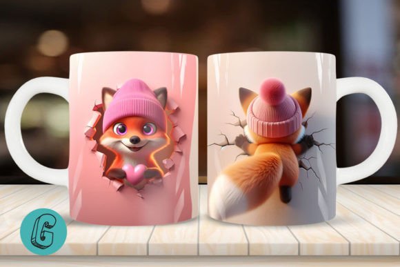 3D Fox Valentine Mug Wrap 2 Sided 06: A Versatile Digital Design for Creative Projects