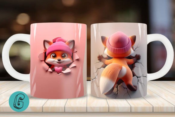 3D Fox Valentine Mug Wrap 2 Sided 14 High-Quality Digital Download for Creative Projects
