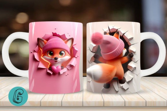 3D Fox Valentine Mug Wrap 2 Sided