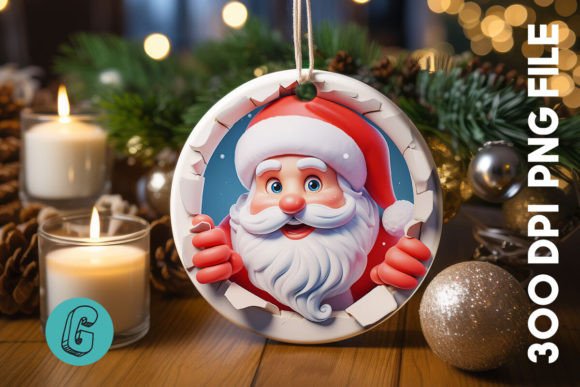 3D Santa Break Through Ornament PNG F2