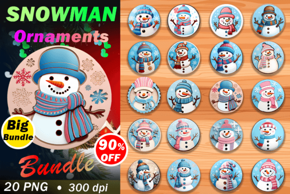 3D Snowman Christmas Ornament Bundle for Creative Projects and Print Designs
